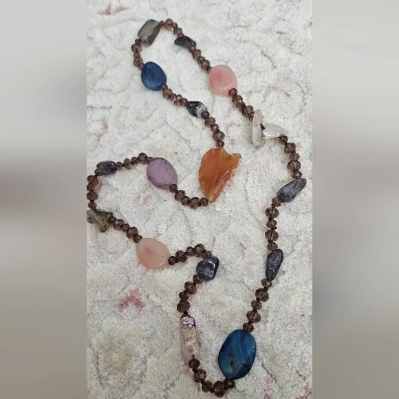 🌟Boho Artisan Multi Geode/Natural Stone  Necklace With Beaded Crystals🌟 - Picture 5 of 8